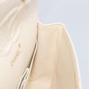 CHANEL Matelasse Double Flap Chain Bag Lamb Skin White Gold CC Auth 201534-25