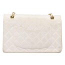 CHANEL Matelasse Double Flap Chain Bag Lamb Skin White Gold CC Auth 201534-3