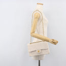 CHANEL Matelasse Double Flap Chain Bag Lamb Skin White Gold CC Auth 201534-31