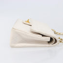 CHANEL Matelasse Double Flap Chain Bag Lamb Skin White Gold CC Auth 201534-5