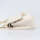 CHANEL Matelasse Double Flap Chain Bag Lamb Skin White Gold CC Auth 201534-6