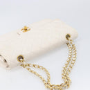 CHANEL Matelasse Double Flap Chain Bag Lamb Skin White Gold CC Auth 201534-7