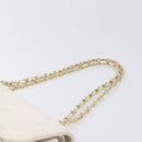 CHANEL Matelasse Double Flap Chain Bag Lamb Skin White Gold CC Auth 201534-9