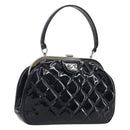 CHANEL Matelasse Hand Bag Patent leather Black Silver CC Auth 201536V-1