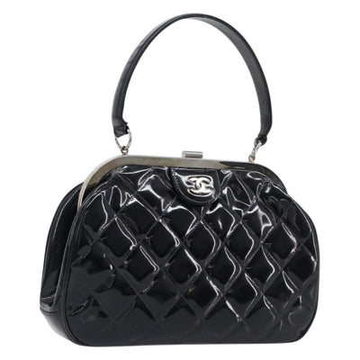 CHANEL Matelasse Hand Bag Patent leather Black Silver CC Auth 201536V