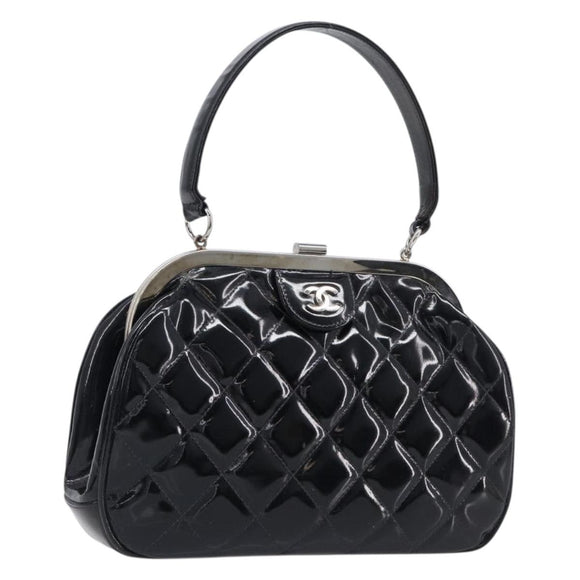 CHANEL Matelasse Hand Bag Patent leather Black Silver CC Auth 201536V