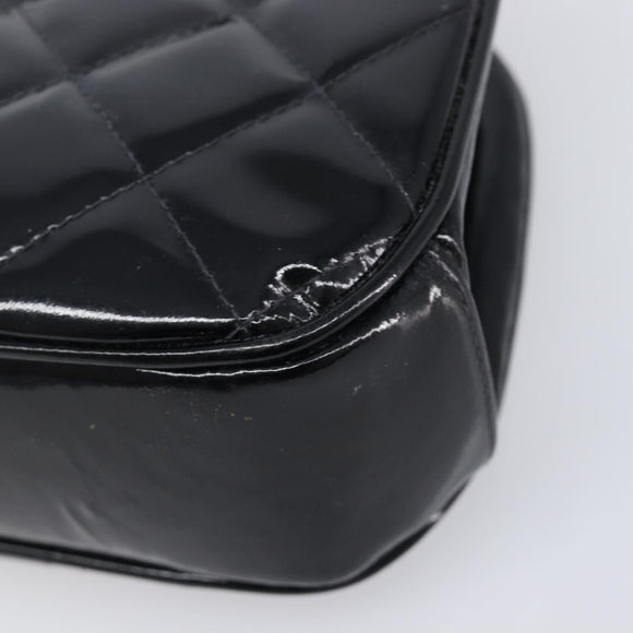 CHANEL Matelasse Hand Bag Patent leather Black Silver CC Auth 201536V