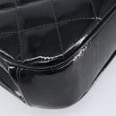 CHANEL Matelasse Hand Bag Patent leather Black Silver CC Auth 201536V-11