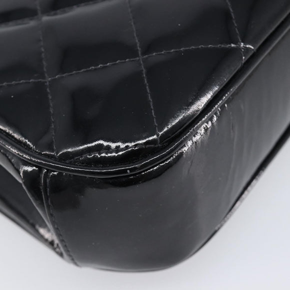 CHANEL Matelasse Hand Bag Patent leather Black Silver CC Auth 201536V