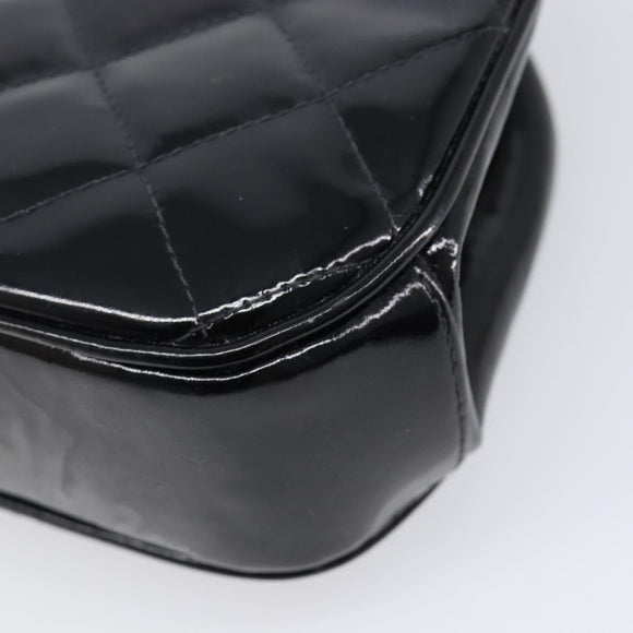 CHANEL Matelasse Hand Bag Patent leather Black Silver CC Auth 201536V