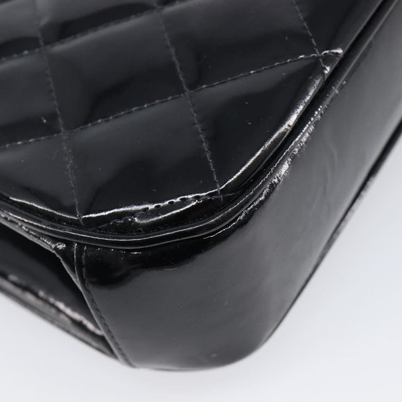 CHANEL Matelasse Hand Bag Patent leather Black Silver CC Auth 201536V