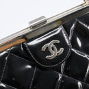 CHANEL Matelasse Hand Bag Patent leather Black Silver CC Auth 201536V-15
