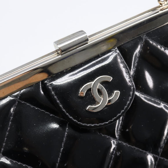 CHANEL Matelasse Hand Bag Patent leather Black Silver CC Auth 201536V