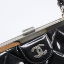 CHANEL Matelasse Hand Bag Patent leather Black Silver CC Auth 201536V-16