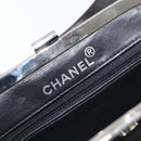 CHANEL Matelasse Hand Bag Patent leather Black Silver CC Auth 201536V-18