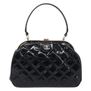CHANEL Matelasse Hand Bag Patent leather Black Silver CC Auth 201536V-2