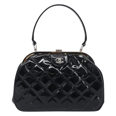 CHANEL Matelasse Hand Bag Patent leather Black Silver CC Auth 201536V - 0