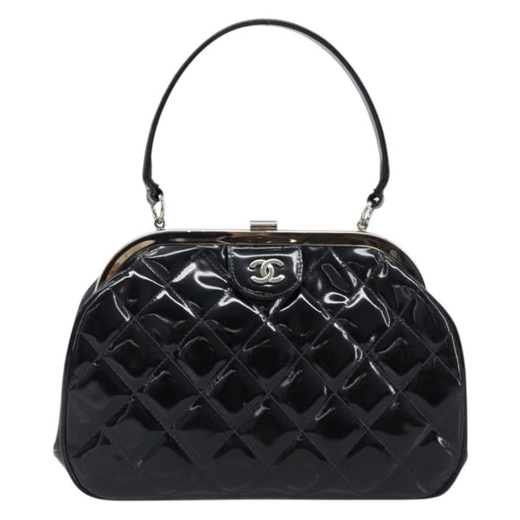 CHANEL Matelasse Hand Bag Patent leather Black Silver CC Auth 201536V