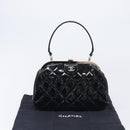 CHANEL Matelasse Hand Bag Patent leather Black Silver CC Auth 201536V-27