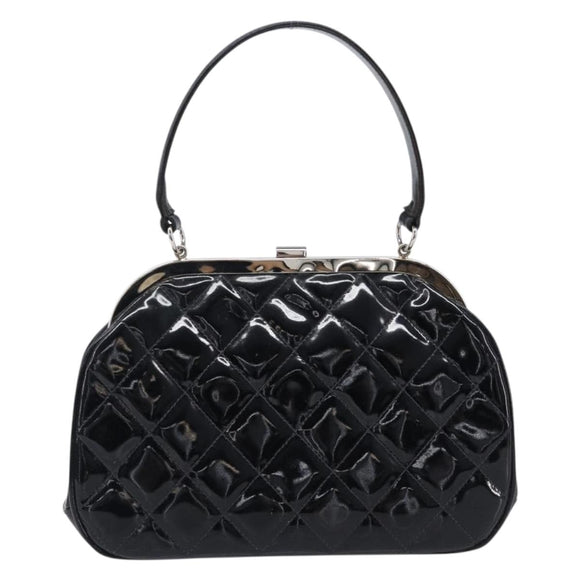 CHANEL Matelasse Hand Bag Patent leather Black Silver CC Auth 201536V