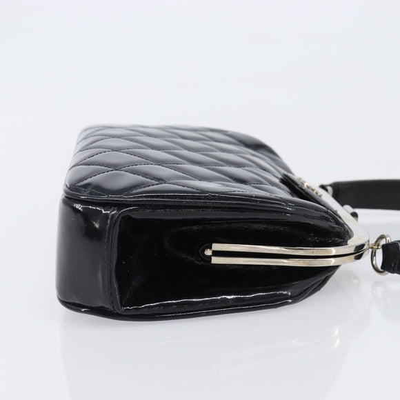 CHANEL Matelasse Hand Bag Patent leather Black Silver CC Auth 201536V