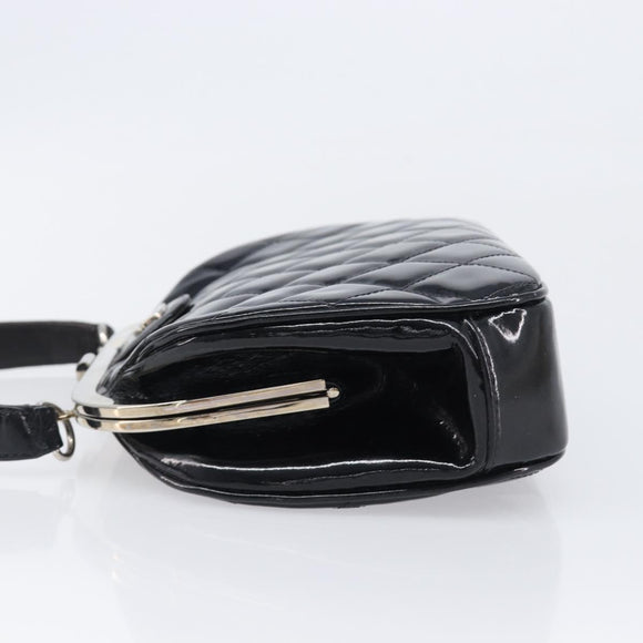 CHANEL Matelasse Hand Bag Patent leather Black Silver CC Auth 201536V