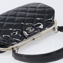 CHANEL Matelasse Hand Bag Patent leather Black Silver CC Auth 201536V-6