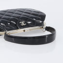 CHANEL Matelasse Hand Bag Patent leather Black Silver CC Auth 201536V-7