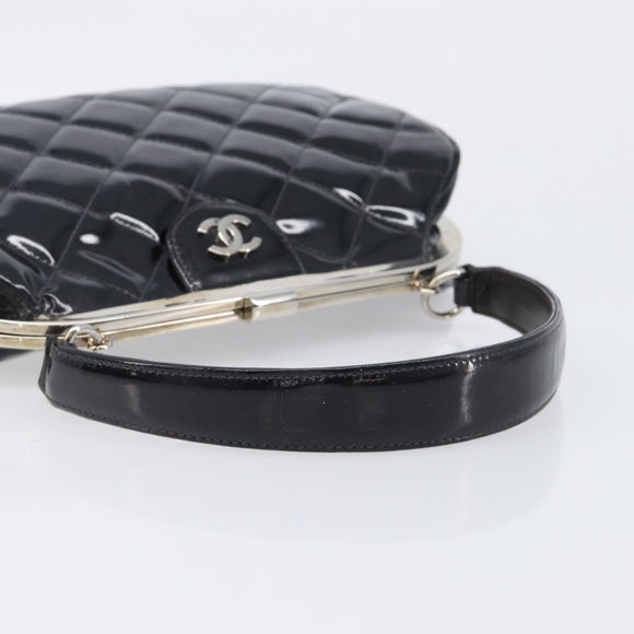 CHANEL Matelasse Hand Bag Patent leather Black Silver CC Auth 201536V