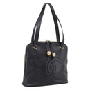 CHANEL COCO Mark Chain Shoulder Bag Caviar Skin Black Gold CC Auth 201540A-1