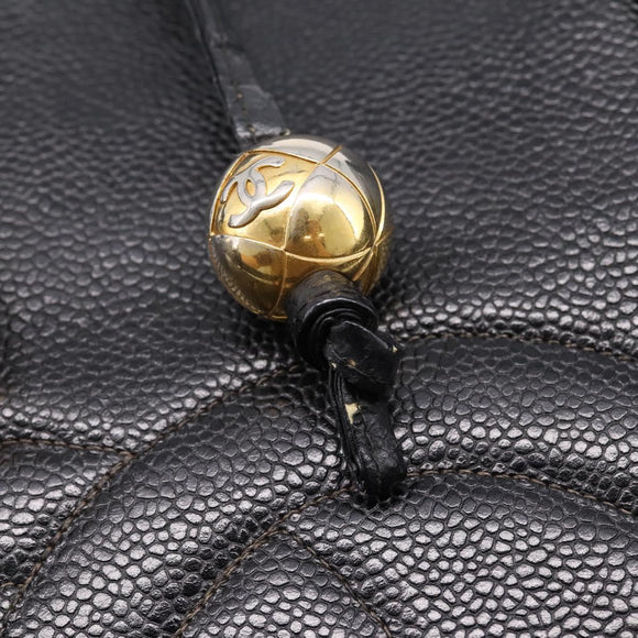CHANEL COCO Mark Chain Shoulder Bag Caviar Skin Black Gold CC Auth 201540A