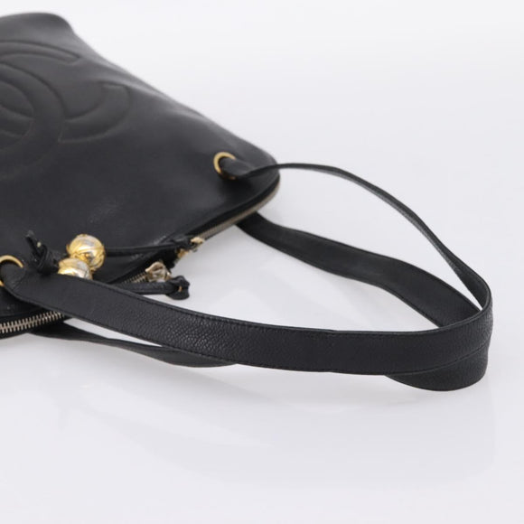 CHANEL COCO Mark Chain Shoulder Bag Caviar Skin Black Gold CC Auth 201540A