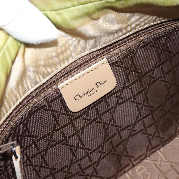 Christian Dior Maris Pearl Hand Bag Nylon Beige Silver Auth 201541