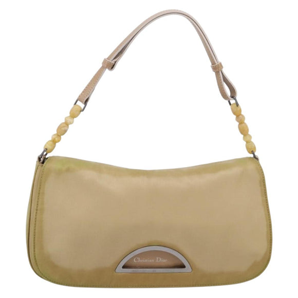 Christian Dior Maris Pearl Hand Bag Nylon Beige Silver Auth 201541
