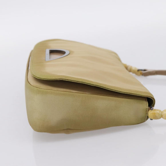 Christian Dior Maris Pearl Hand Bag Nylon Beige Silver Auth 201541