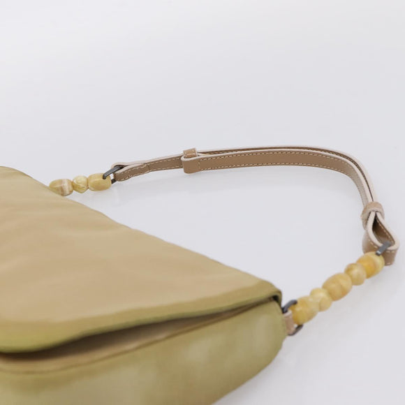 Christian Dior Maris Pearl Hand Bag Nylon Beige Silver Auth 201541