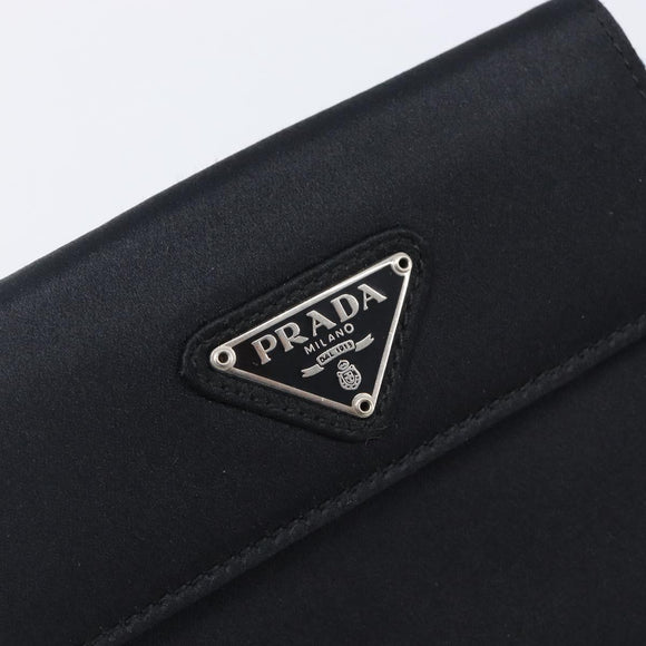 PRADA Wallet Satin Black Silver Auth 201549V