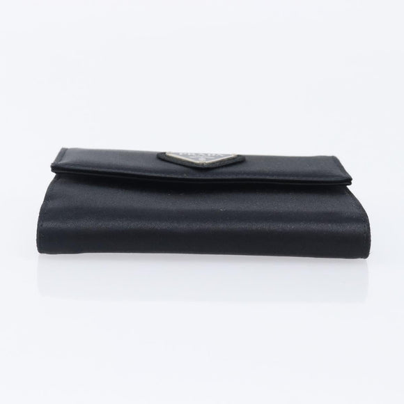 PRADA Wallet Satin Black Silver Auth 201549V