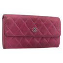 CHANEL Matelasse Long Wallet Caviar Skin Pink Silver CC Auth 201551-1