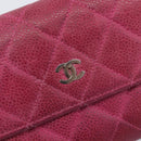 CHANEL Matelasse Long Wallet Caviar Skin Pink Silver CC Auth 201551-13