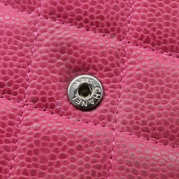 CHANEL Matelasse Long Wallet Caviar Skin Pink Silver CC Auth 201551