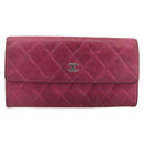 CHANEL Matelasse Long Wallet Caviar Skin Pink Silver CC Auth 201551-2