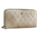 CHANEL Matelasse Long Wallet Lamb Skin Champagne Gold CC Auth 201554-1