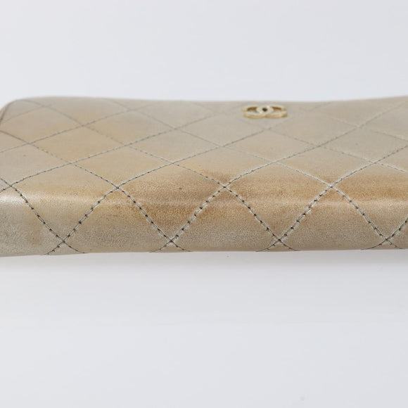 CHANEL Matelasse Long Wallet Lamb Skin Champagne Gold CC Auth 201554