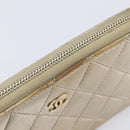 CHANEL Matelasse Long Wallet Lamb Skin Champagne Gold CC Auth 201554-17
