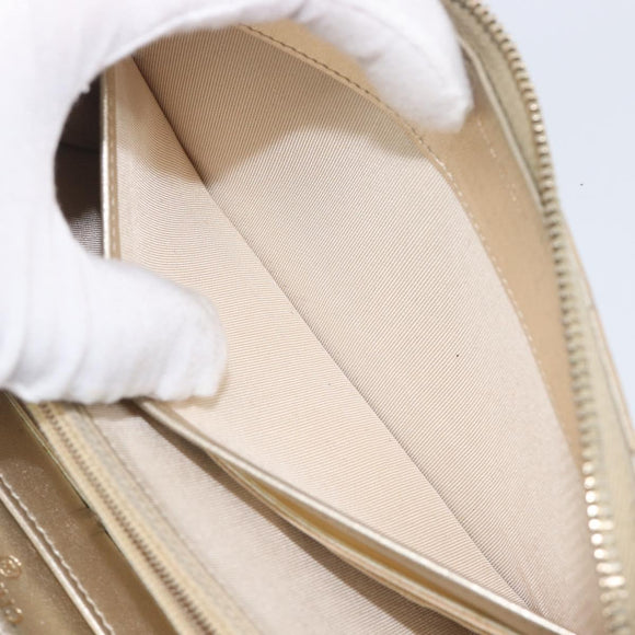 CHANEL Matelasse Long Wallet Lamb Skin Champagne Gold CC Auth 201554