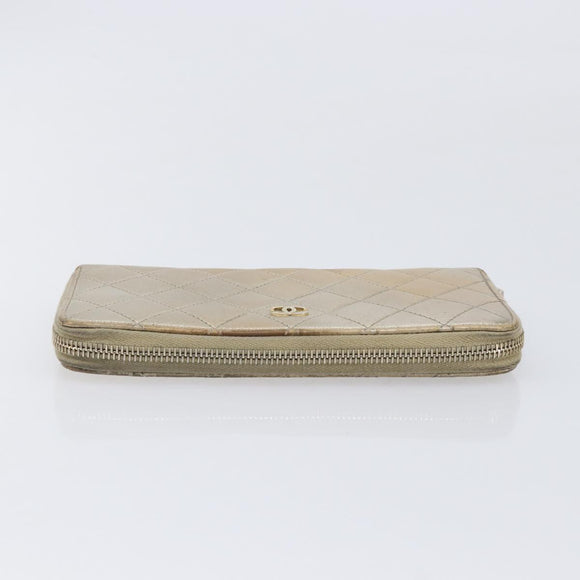 CHANEL Matelasse Long Wallet Lamb Skin Champagne Gold CC Auth 201554