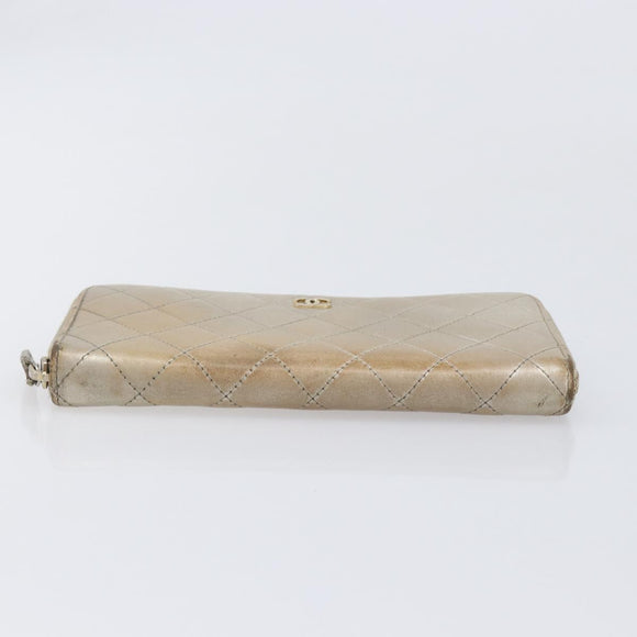 CHANEL Matelasse Long Wallet Lamb Skin Champagne Gold CC Auth 201554