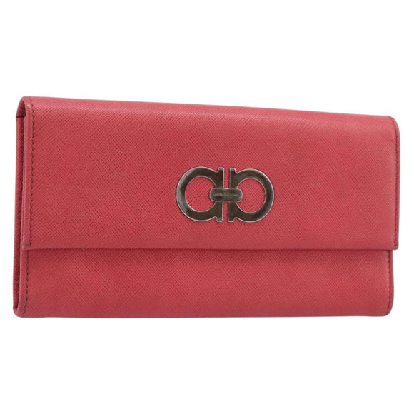 Salvatore Ferragamo Gancini Long Wallet Leather Pink Silver Auth 201562A