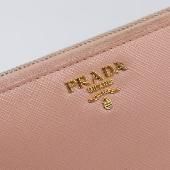 PRADA Long Wallet Safiano Leather Pink Gold Auth 201563A